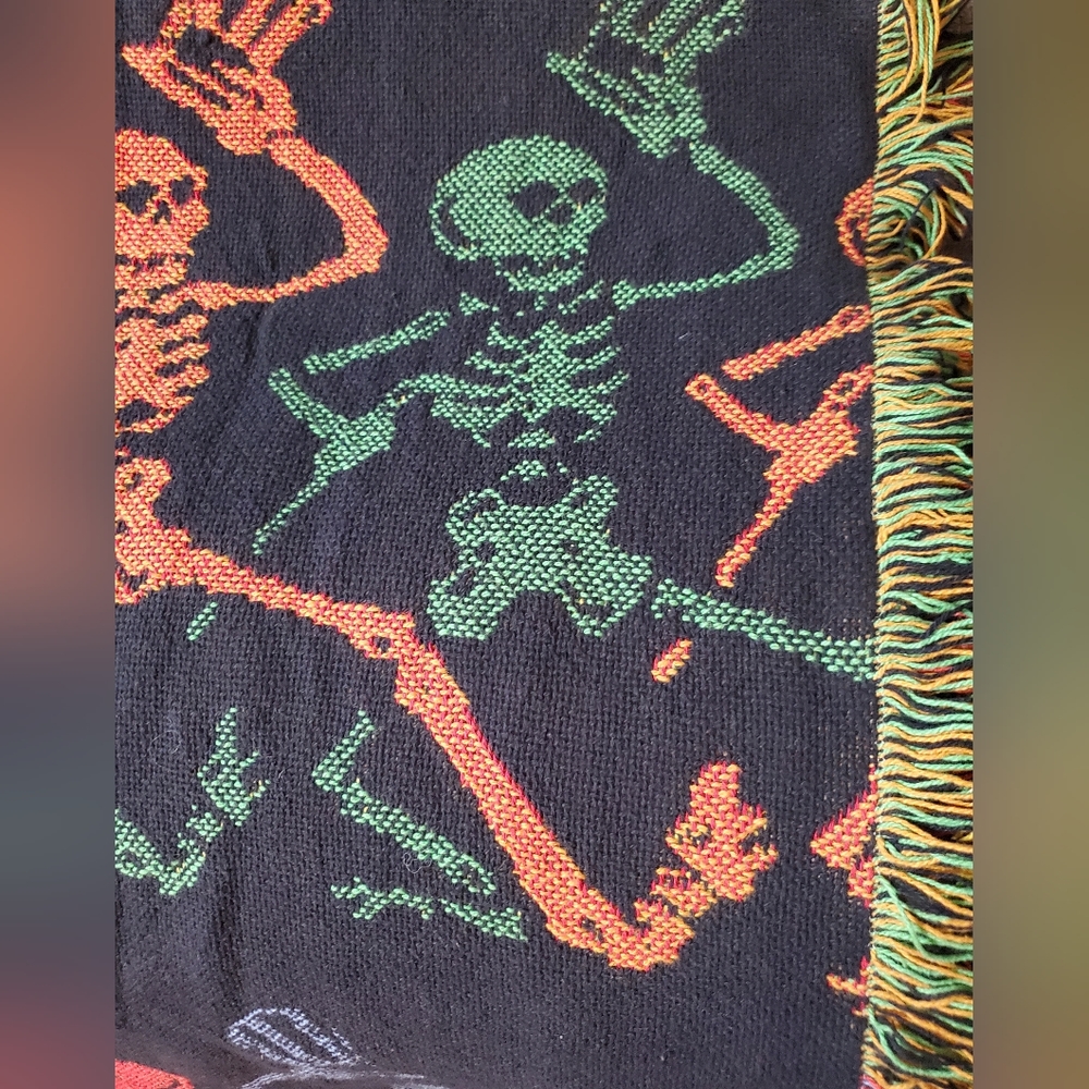 RARE Vintage Grateful Dead Dancing Skeletons Throw Blanket Tapestry - Picture 4 of 5